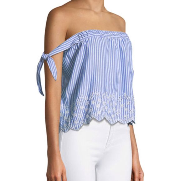 Striped Off-the-Shoulder Eyelet Top or Mini Skirt - Picture 3 of 13